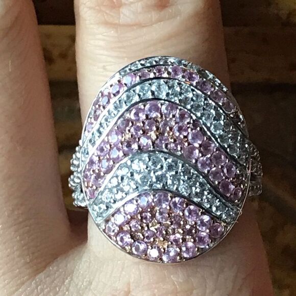 Natural Pink Sapphire Sterling Silver Cocktail Ring Size 10 - Picture 1 of 9